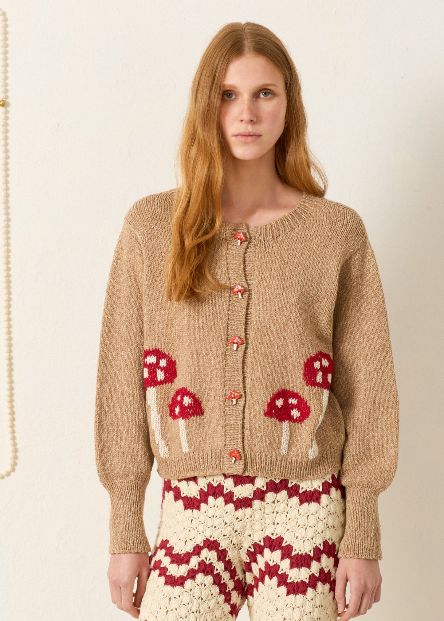 Person wearing Alix of Bohemia Sammi Mushroom Knit Cardigan