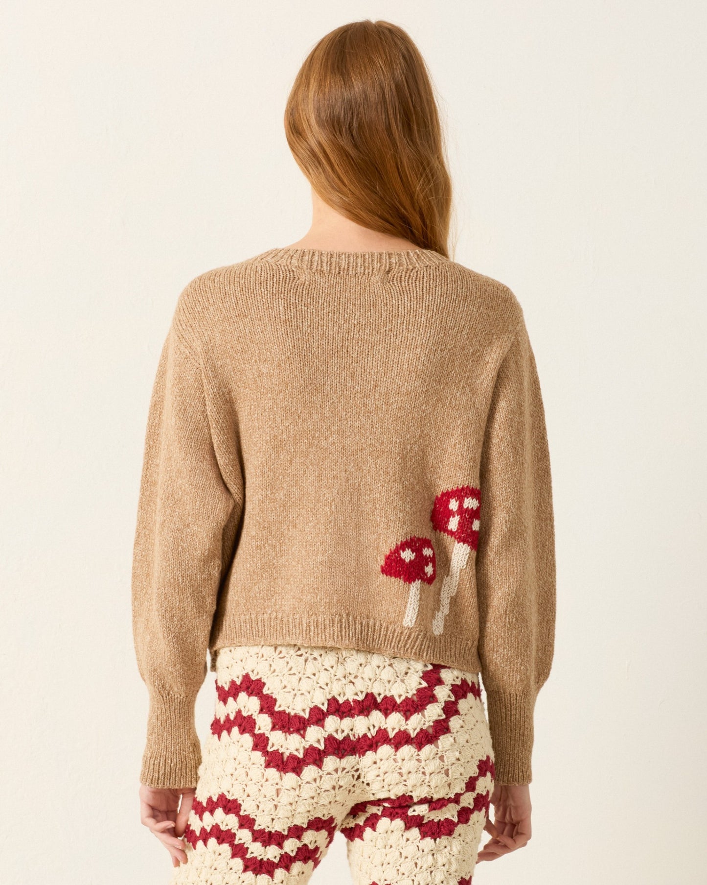 Person wearing Alix of Bohemia Sammi Mushroom Knit Cardigan