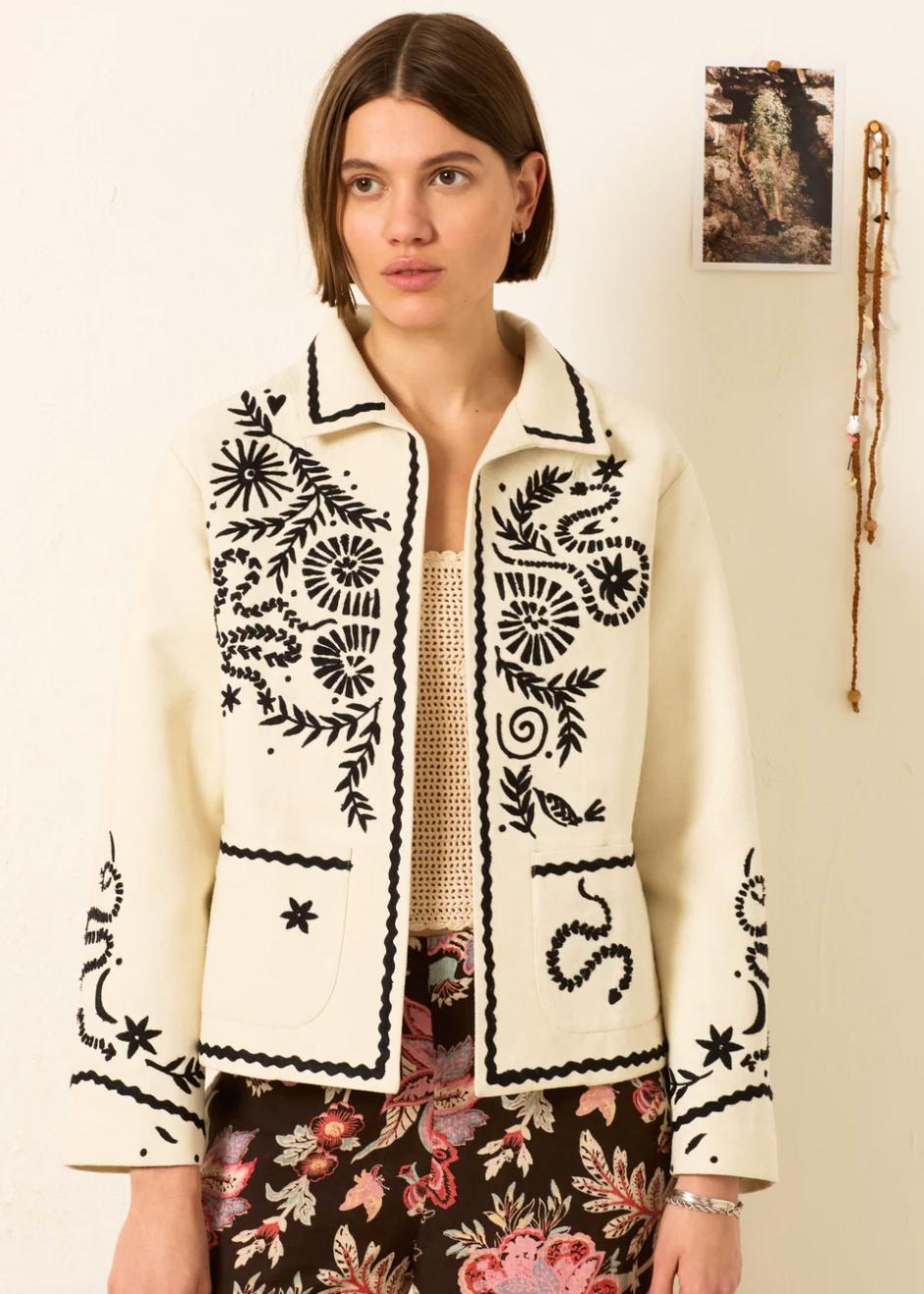 Person wearing Alix of Bohemia Silk Francis Bone Snake Jacket