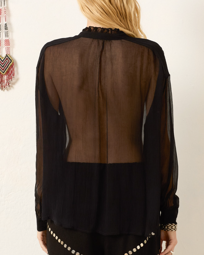 Person wearing Alix of Bohemia Willa Ebony Chiffon Shirt
