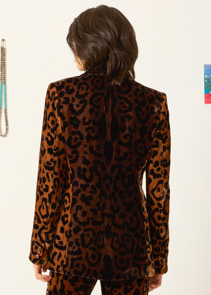 person wearing Alix of Bohemia womens Afternoon Leopard Blazer velvet