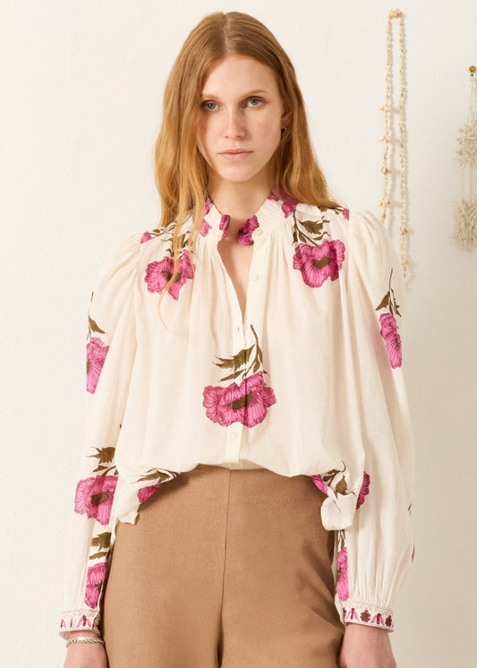 Person wearing Alix of Bohemia womens Annabel Fuchsia Poppy Shirt