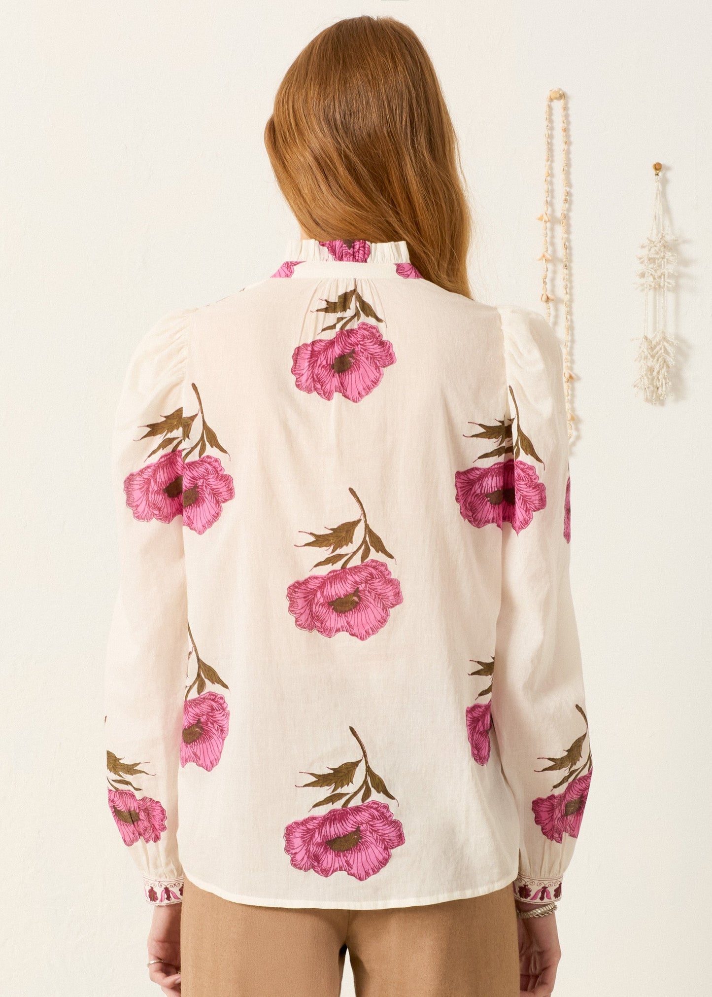 Person wearing Alix of Bohemia womens Annabel Fuchsia Poppy Shirt