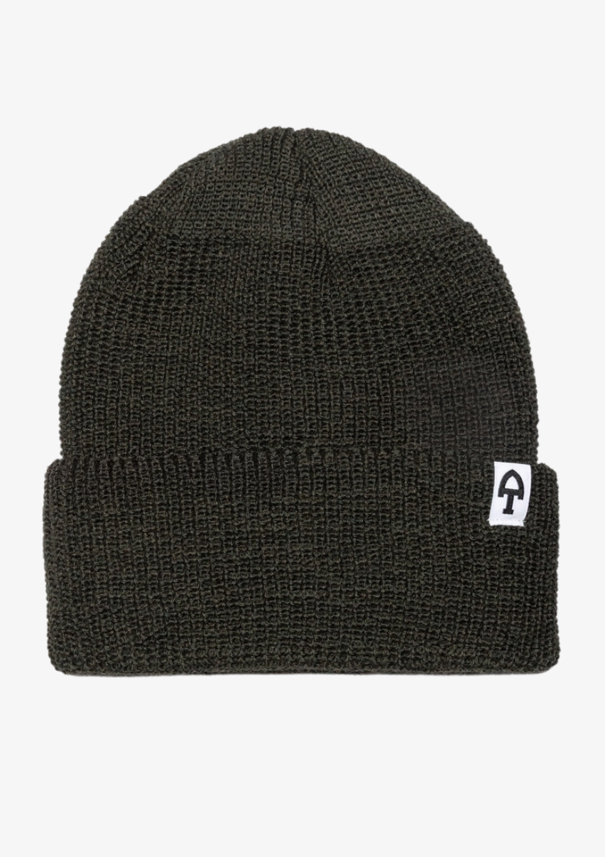 American Trench Merino Cardigan Stitch Beanie in Dark olive