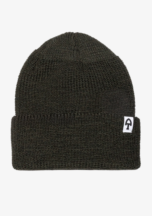 American Trench Merino Cardigan Stitch Beanie in Dark olive