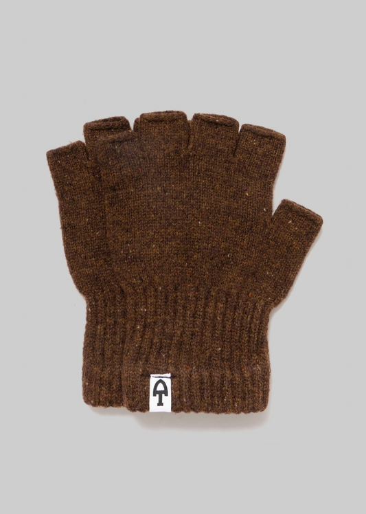 American trench Merino Donegal Fingerless Gloves in Timber