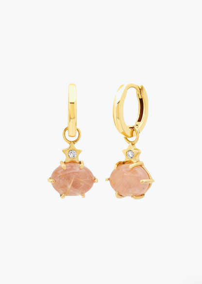 Andrea Fohrman fine jewelry 14k yellow gold Mini Cosmo Hoop Earrings with Guava Quartz