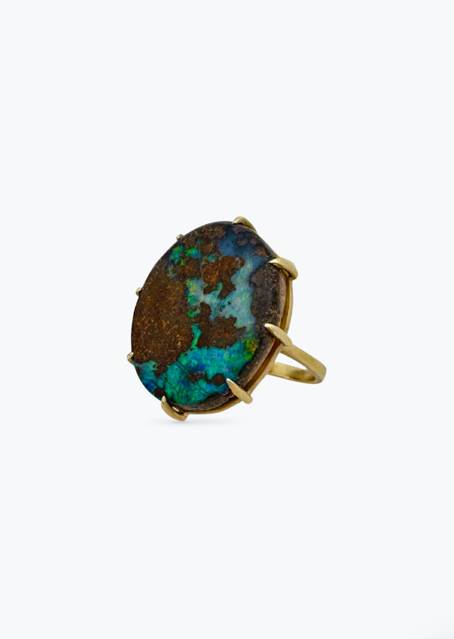 Andrea Fohrman fine jewelry 18k yellow gold boulder opal ring