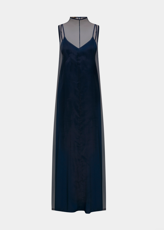 Anim womens Zarae Sleeveless Organza Maxi Dress navy