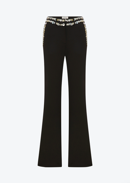 Anim womens dark brown Lexa Straight Leg Tailored Pants with shell buttons