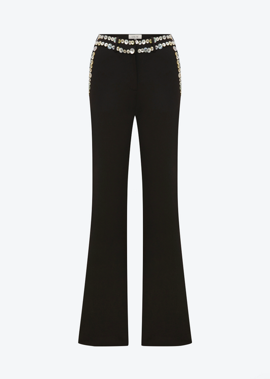 Anim womens dark brown Lexa Straight Leg Tailored Pants with shell buttons