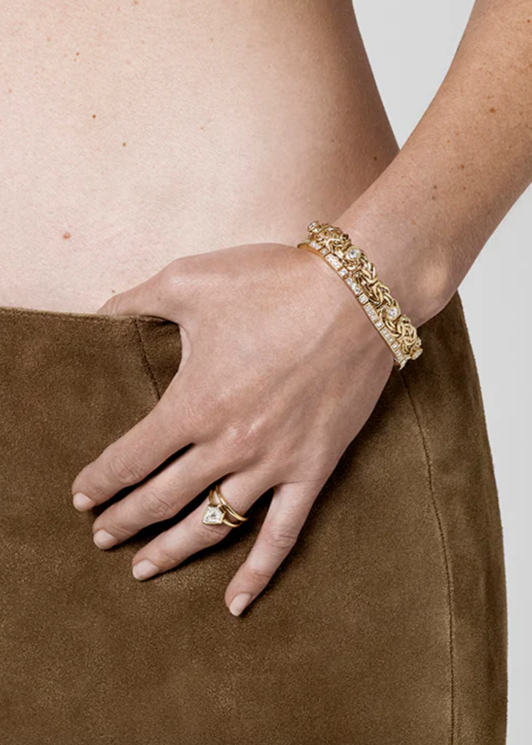 Person wearing Azlee 18k Yellow Gold Empress Bracelet