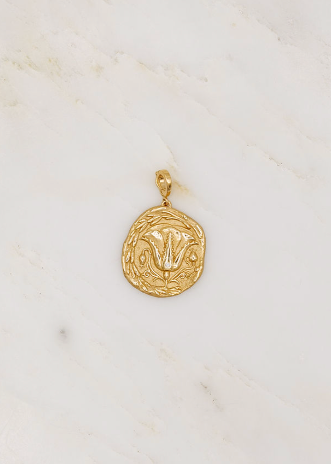 Azlee 18k Yellow Gold Of the Earth Large Diamond Coin Charm