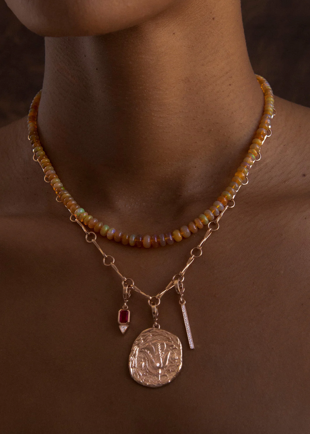 Person wearing Azlee 18k Yellow gold Large Motif Double Link Pavé Toggle Chain