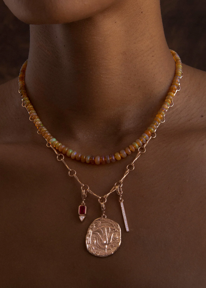 Person wearing Azlee 18k Yellow gold Large Motif Double Link Pavé Toggle Chain