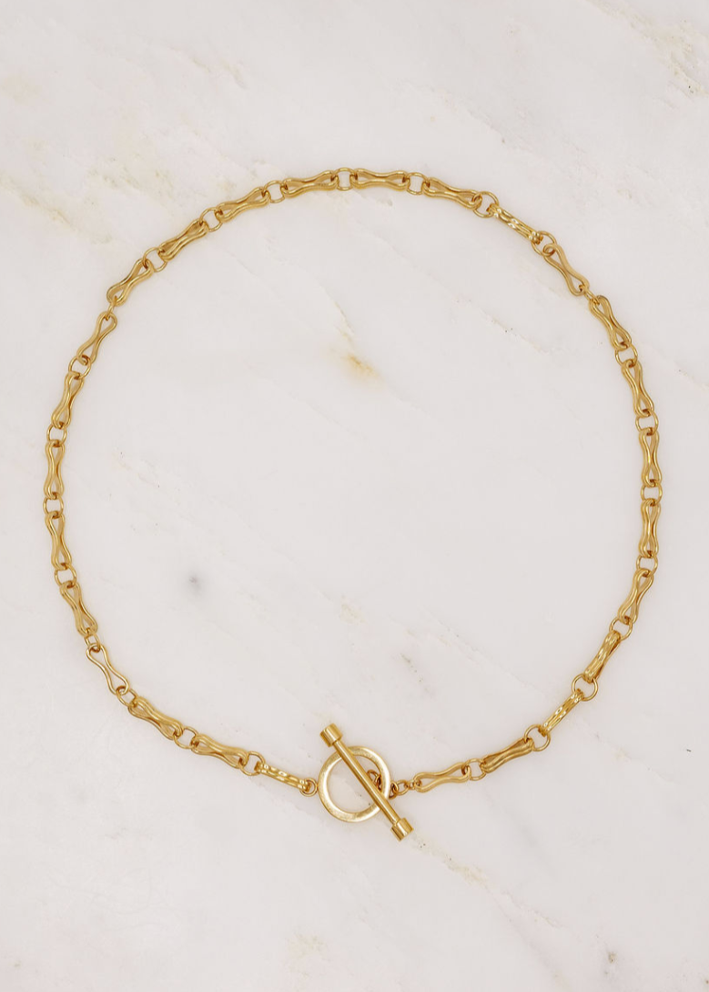 Azlee 18k Yellow gold Large Motif Double Link Toggle Chain