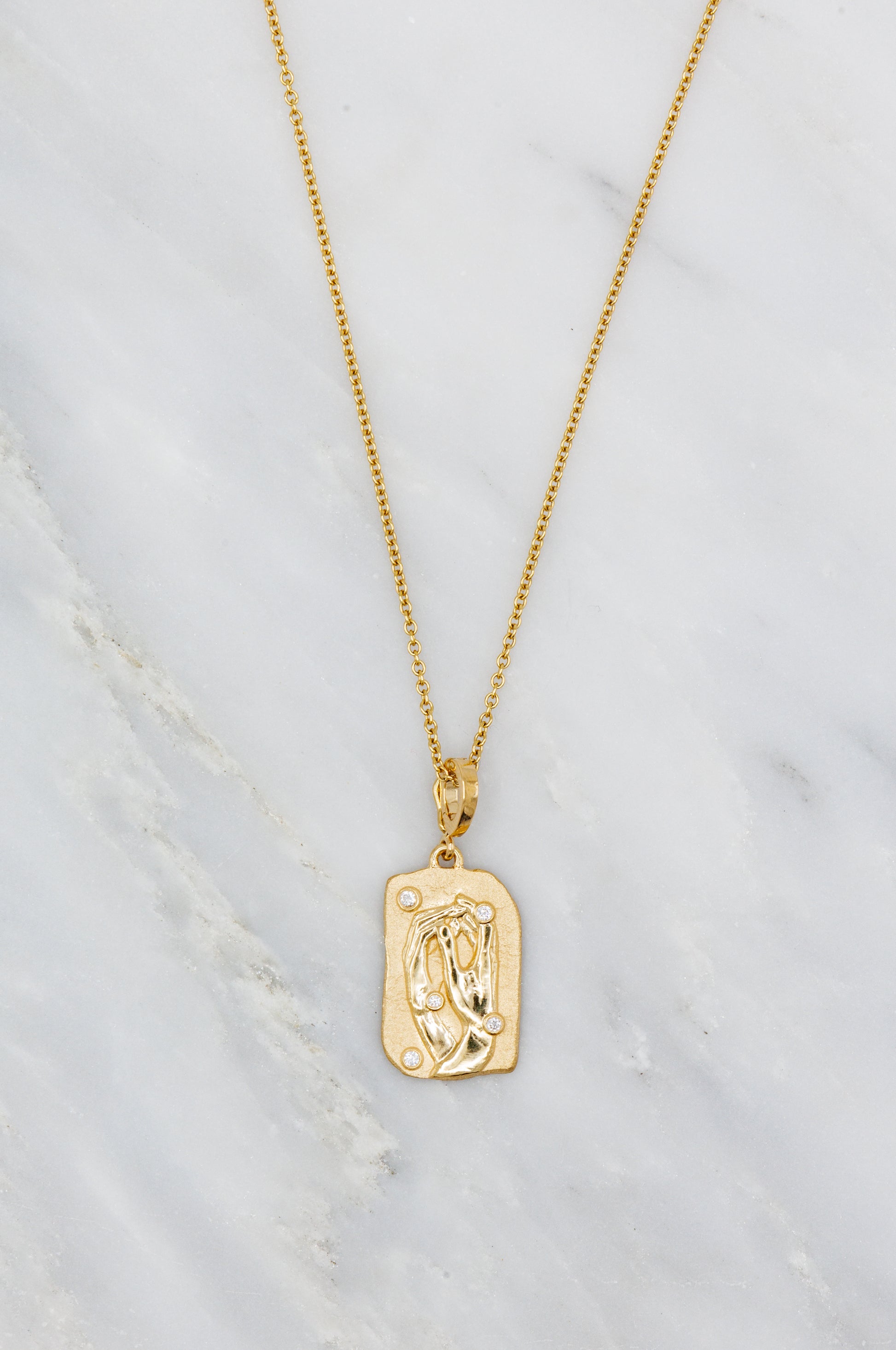 Azlee fine jewelry 18k Yellow Gold Diamond Collide Medium Relic Coin