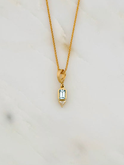 Azlee fine jewelry 18k yellow gold Aquamarine and Trillion Diamond Charm
