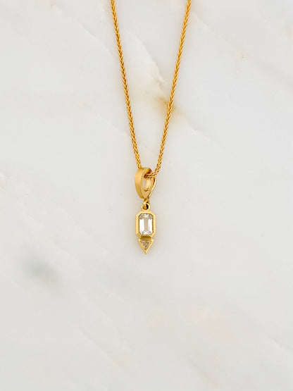 Azlee fine jewelry 18k yellow gold Moonstone and Trillion Diamond Charm