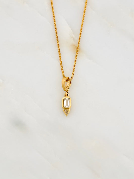 Azlee fine jewelry 18k yellow gold Moonstone and Trillion Diamond Charm