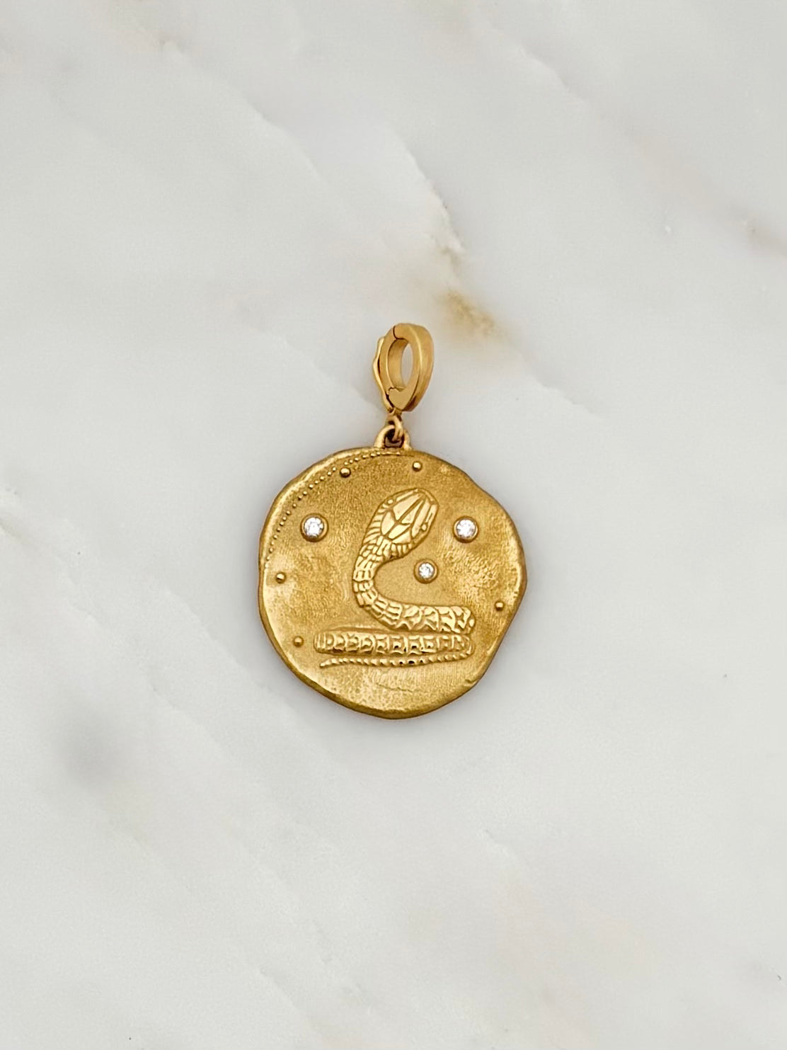 Azlee fine jewelry 18k yellow gold diamonds Renewal Serpent Large Coin