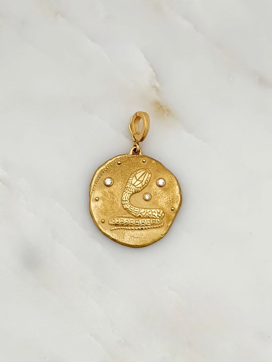 Azlee fine jewelry 18k yellow gold diamonds Renewal Serpent Large Coin