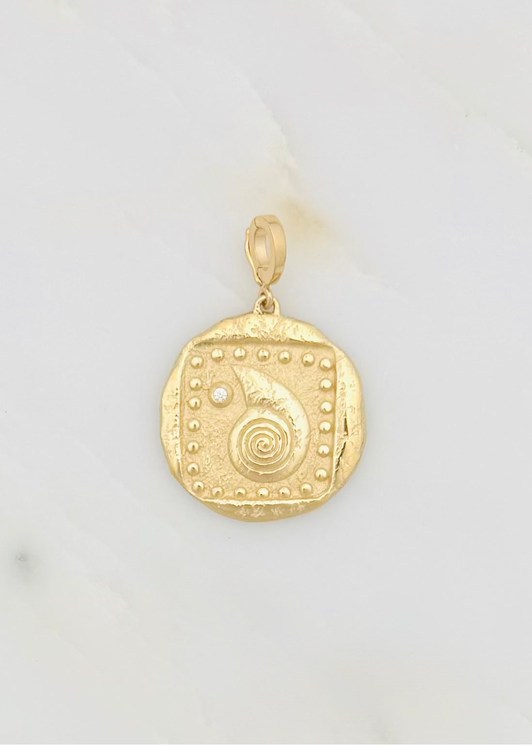 Azlee fine jewelry 18k yellow gold diamonds Sprial seashell charm