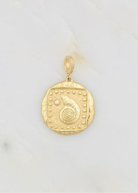 Azlee fine jewelry 18k yellow gold diamonds Sprial seashell charm
