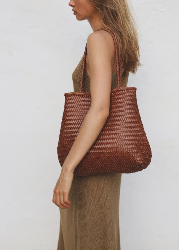 person wearing BEMBIEN Cala tote in Sienna
