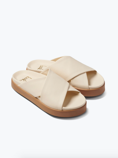 Beek womens Hen Platform Slide Leather Sandal eggshell white