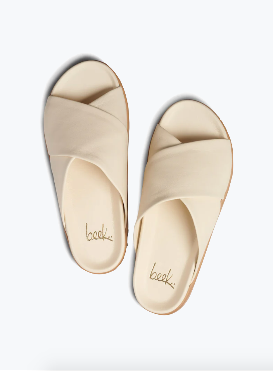 Beek womens Hen Platform Slide Leather Sandal eggshell white