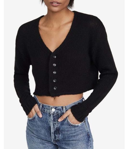 Bianco Cropped V-Neck Cardigan in Black