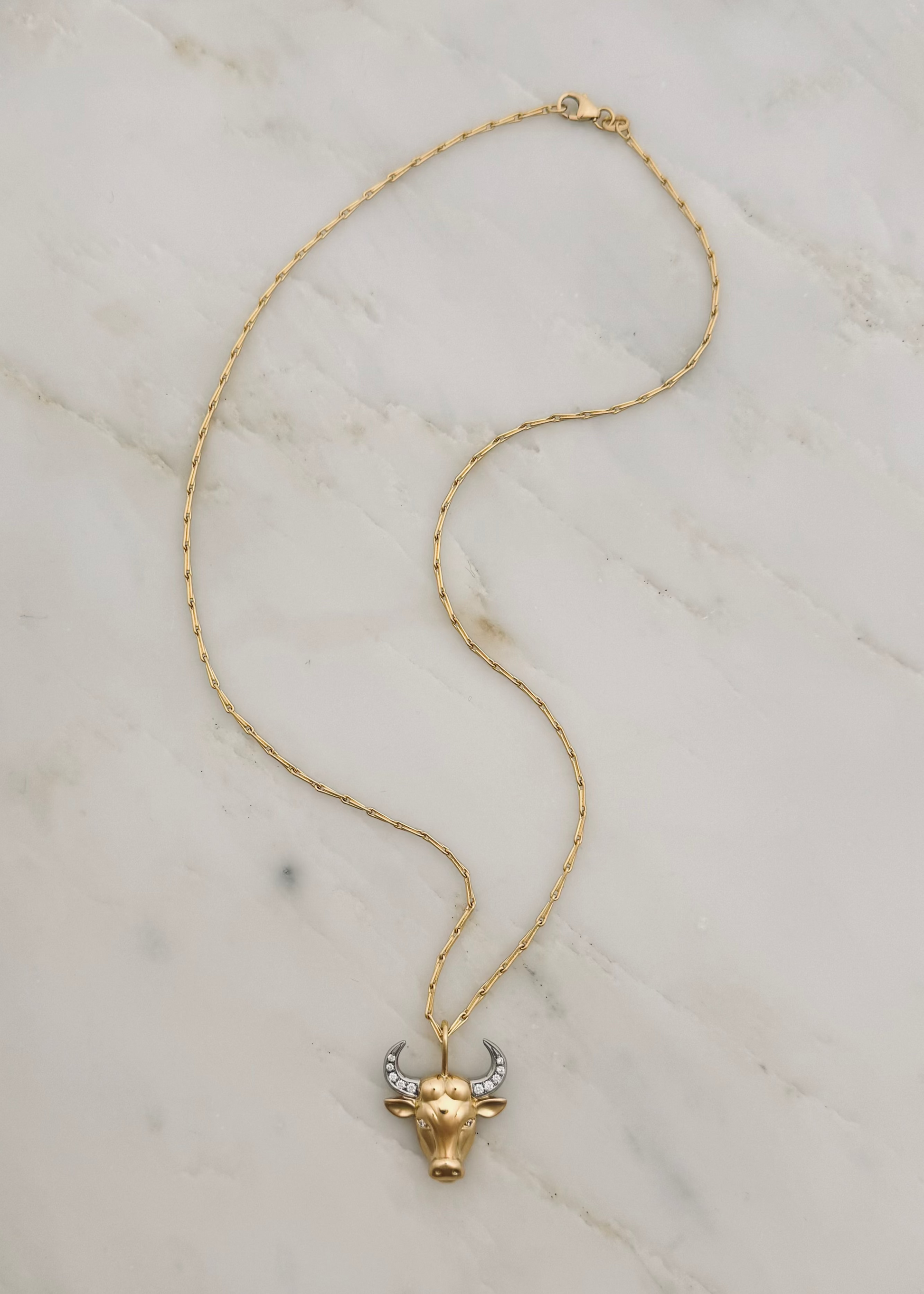 Brent Neale fine jewelry 18k yellow gold and diamond Medium Zodiac Taurus Pendant Necklace