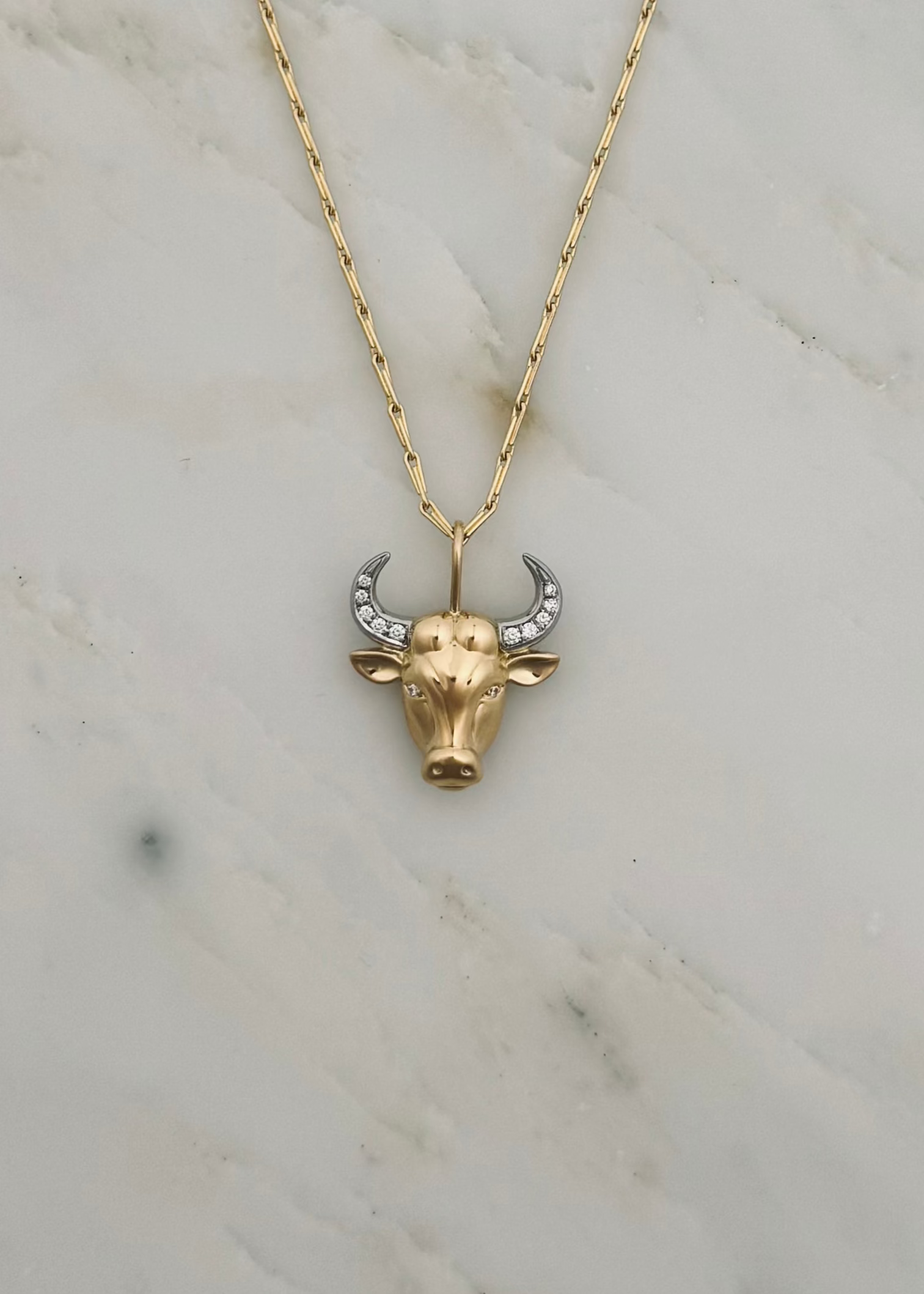Brent Neale fine jewelry 18k yellow gold and diamond Medium Zodiac Taurus Pendant Necklace