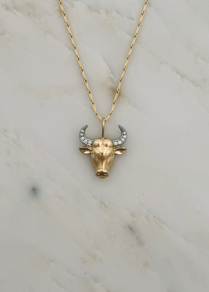 Brent Neale fine jewelry 18k yellow gold and diamond Medium Zodiac Taurus Pendant Necklace
