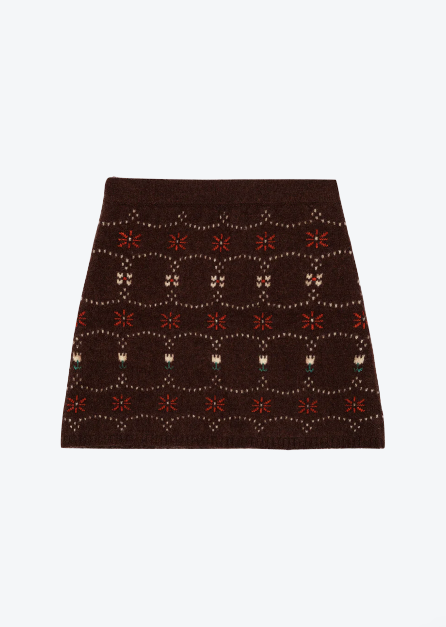 Calle del Mar Cashmere Fair Isle Skirt Chocolate