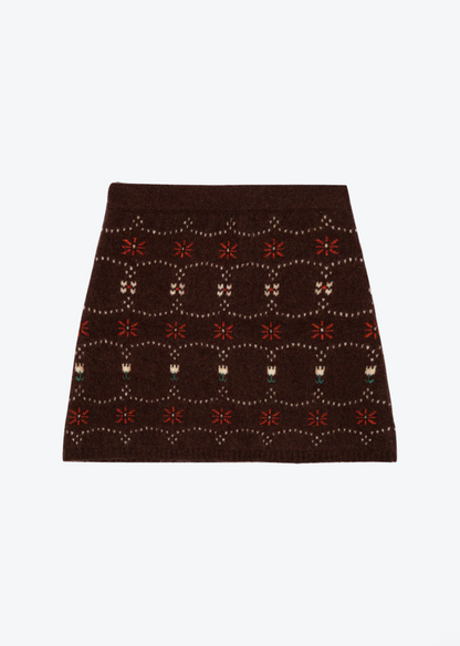 Calle del Mar Cashmere Fair Isle Skirt Chocolate
