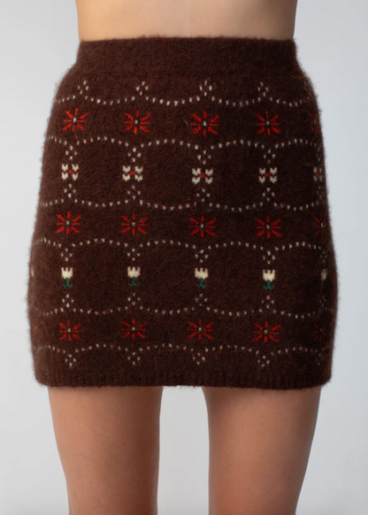 Person wearing Calle del Mar Cashmere Fair Isle Skirt Chocolate