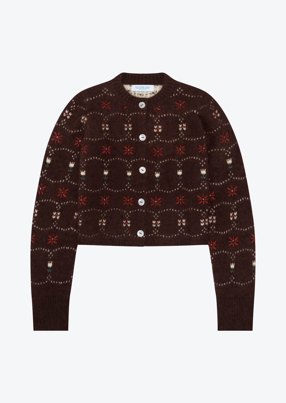 Calle del Mar Western Fair Isle Cashmere Cardigan Chocolate brown