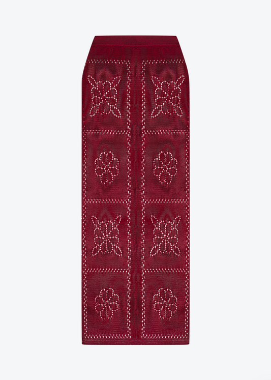 Calle del mar Floral Tile Skirt in Oxblood