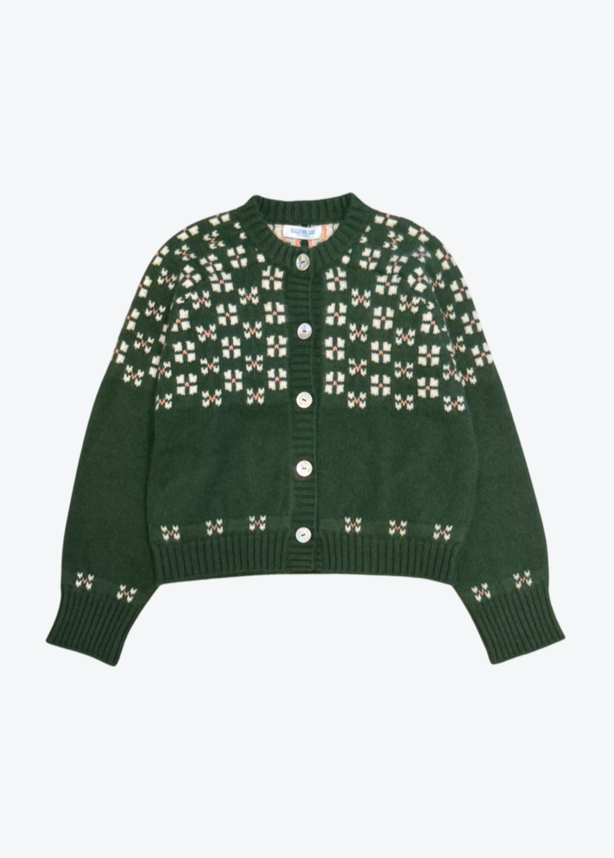 Calle del mar Winter Fair Isle Cashmere Cardigan spruce green