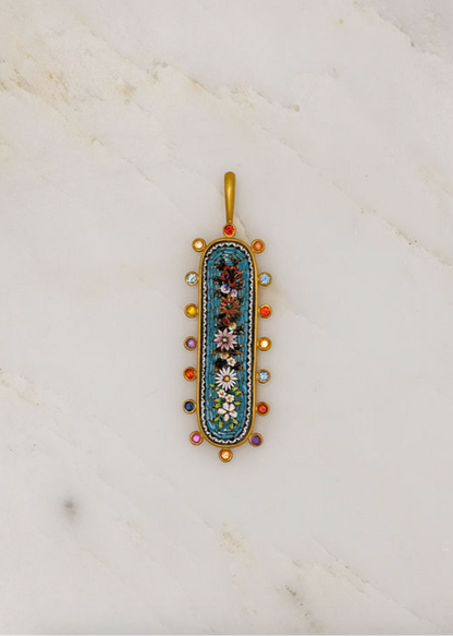 Cathy Waterman Fine Jewelry Victorian Micro Mosaic Pendant 22k Gold with Sapphires