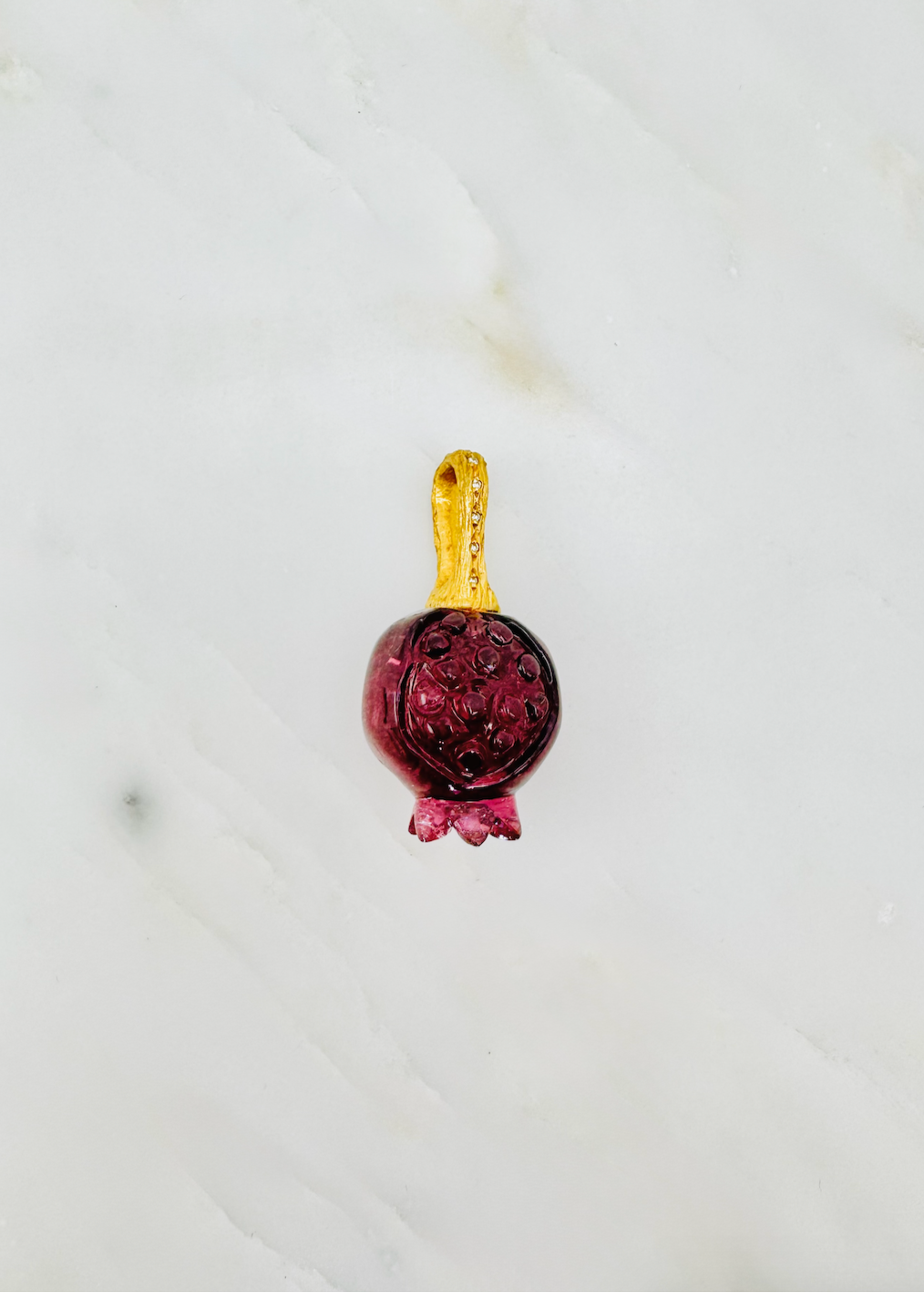 Cathy Waterman fine jewelry 22k yellow gold Carved Tourmaline Pomegranate Charm
