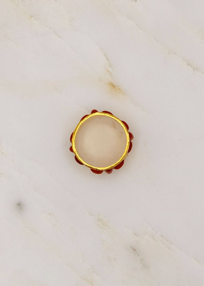 Cathy Waterman fine jewelry 22k yellow gold Coral and Pearl Wide Band