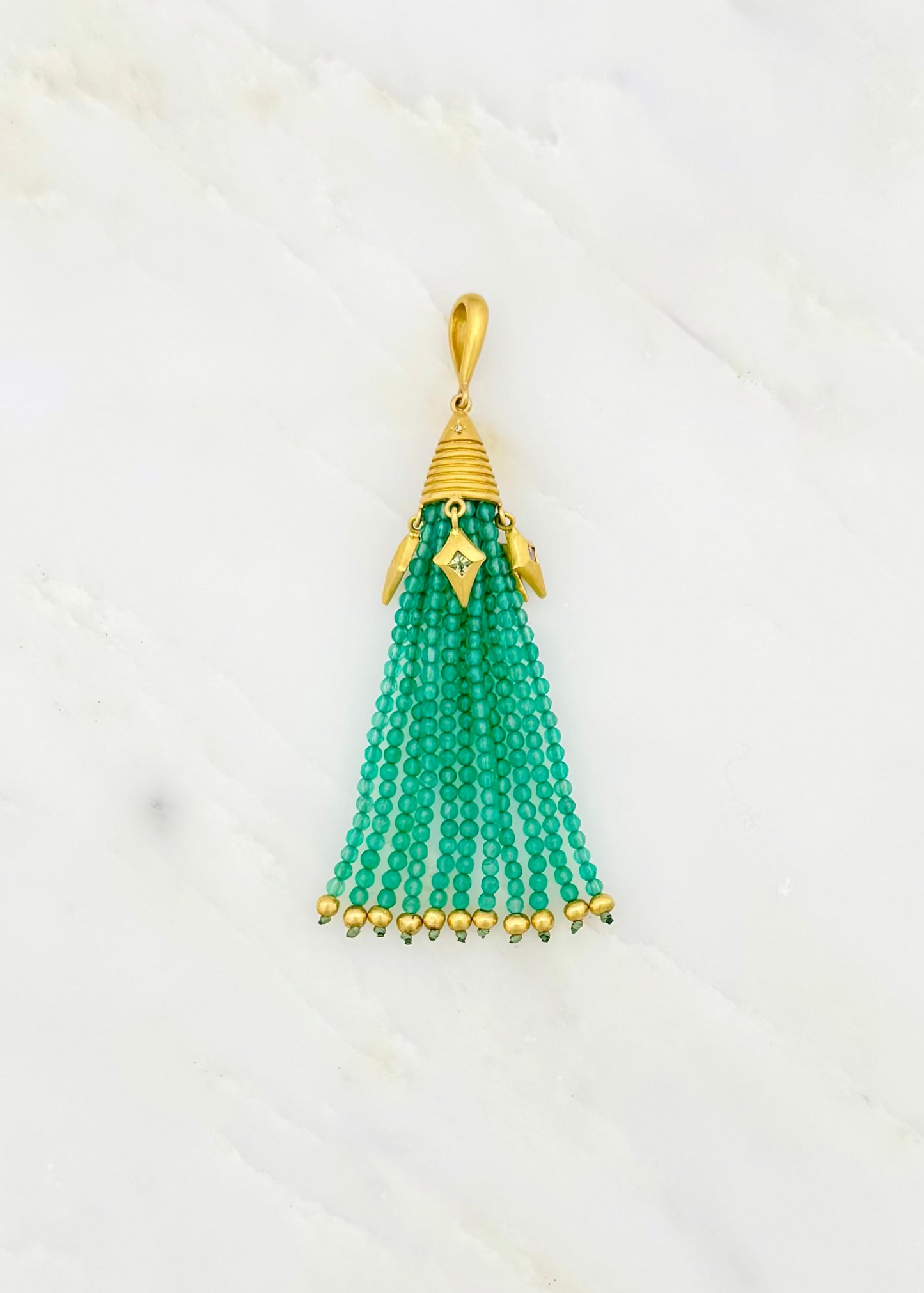 Cathy Waterman fine jewelry 22k yellow gold Green Opal Tassel Charm