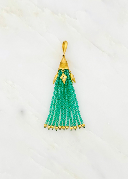 Cathy Waterman fine jewelry 22k yellow gold Green Opal Tassel Charm