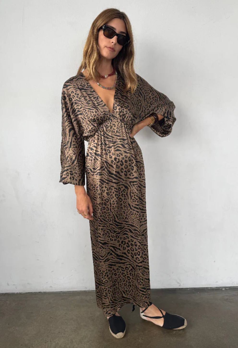 Person wearing Ciao Lucia Asta Dress in Leopard Silk