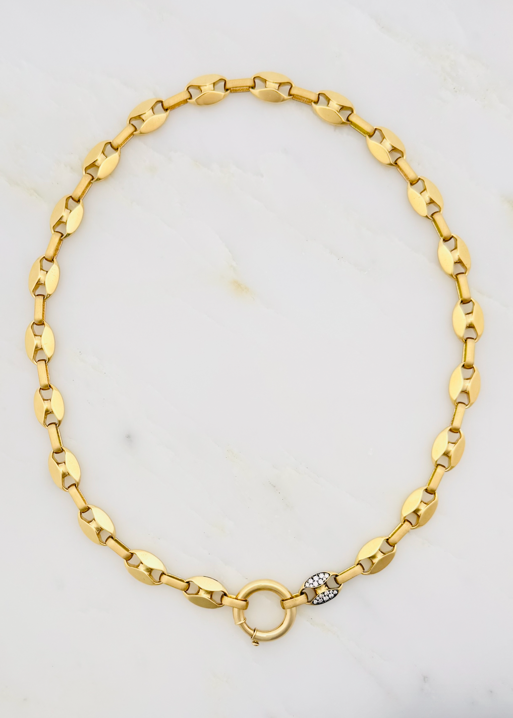 Circa 1700 fine jewelry 18k yellow gold Chunky Mariner Knife Edge Link Chain with diamonds