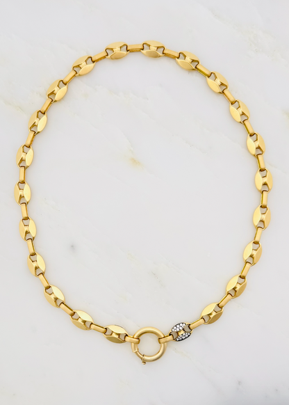 Circa 1700 fine jewelry 18k yellow gold Chunky Mariner Knife Edge Link Chain with diamonds