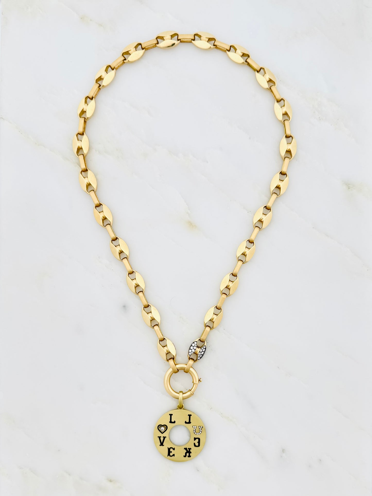 Circa 1700 fine jewelry 18k yellow gold Love & Luck Talisman Pendant
